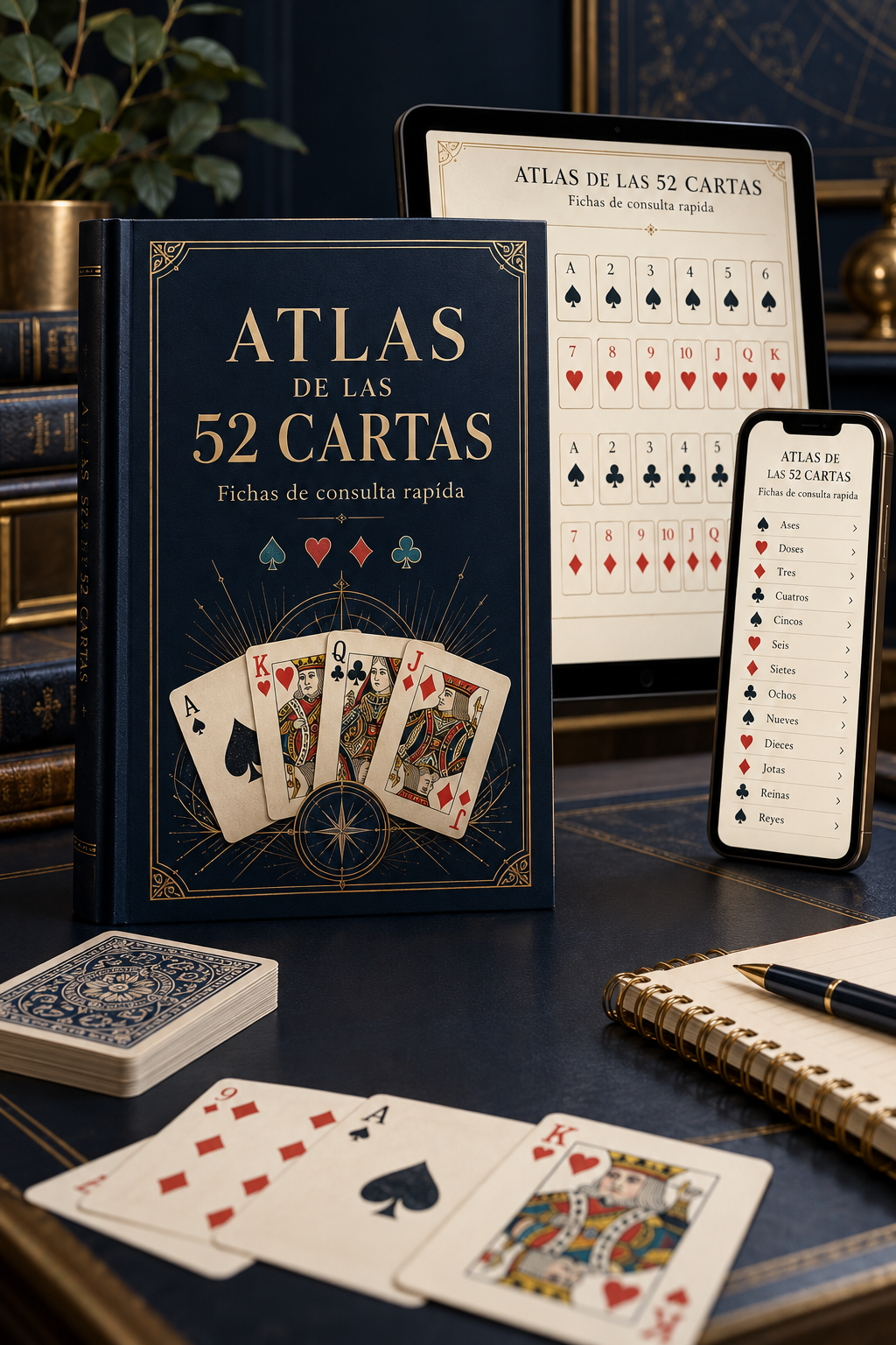 Mockup del Bono 1: Atlas de las 52 Cartas, fichas de consulta rápida